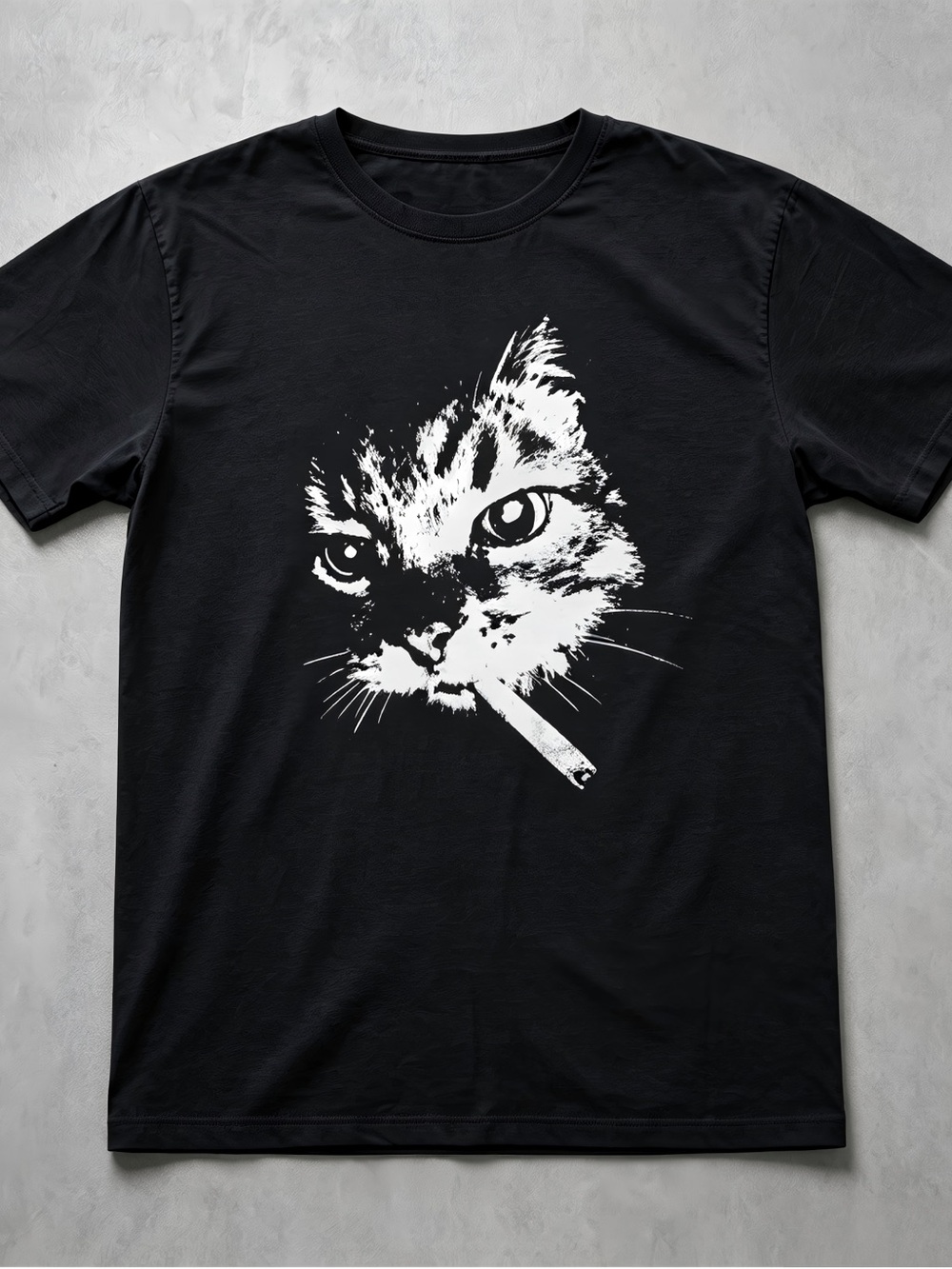 Retro Black White Cat Portrait Streetwear Womens Mens T-shirt Unisex